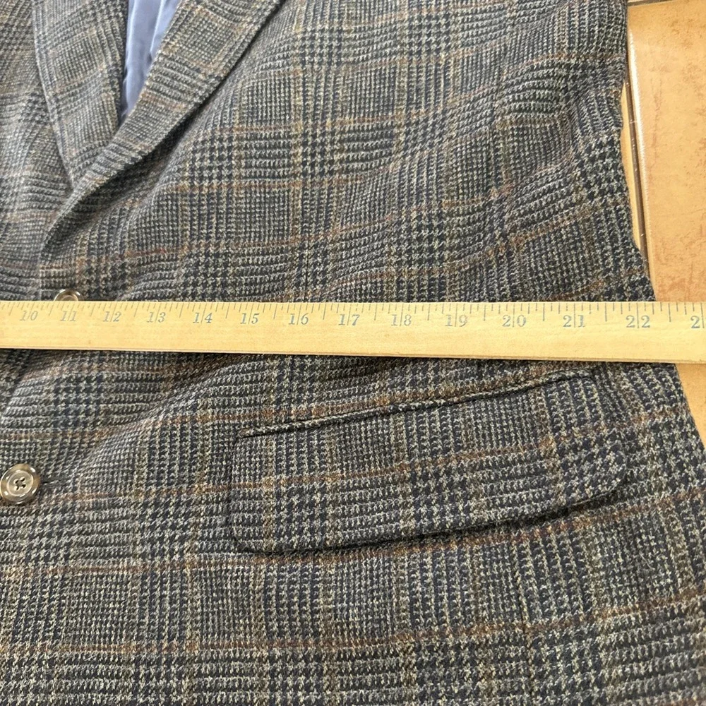 Corbin Mens Sz 44R Blue Brown Glen Plaid Flannel Wool Blazer Sport Coat Jacket